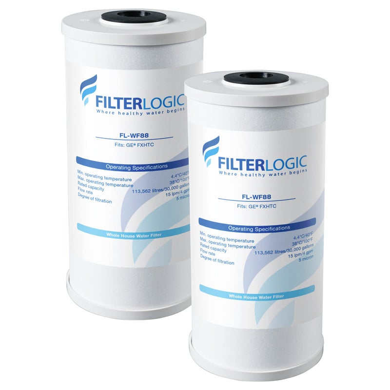 Filterlogic FXHTC Water Filter, Whole House Water Filter, Replacement for GEÂ® FXHTC, GXWH40L, American Plumber W10-PR, CulliganÂ® RFC-BBSA, W10-BC, Carbon Filters, 5 Micron, Pack of 2 - Image 1